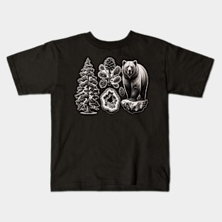 Nature's Trio: Pine, Crystal, and Bear Kids T-Shirt